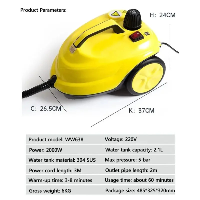 Compact Handheld Steam Washer 2000W – Powerful Cleaning for Bathroom and Kitchen