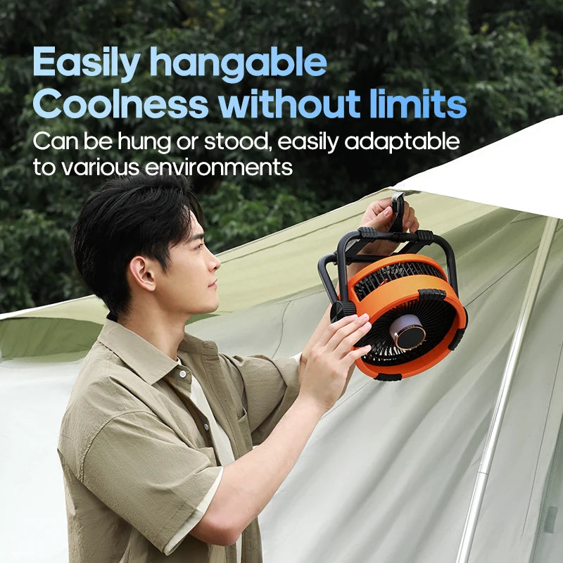 Rechargeable Outdoor Fan with LED Light, 4 Speeds & 20000mAh Battery
