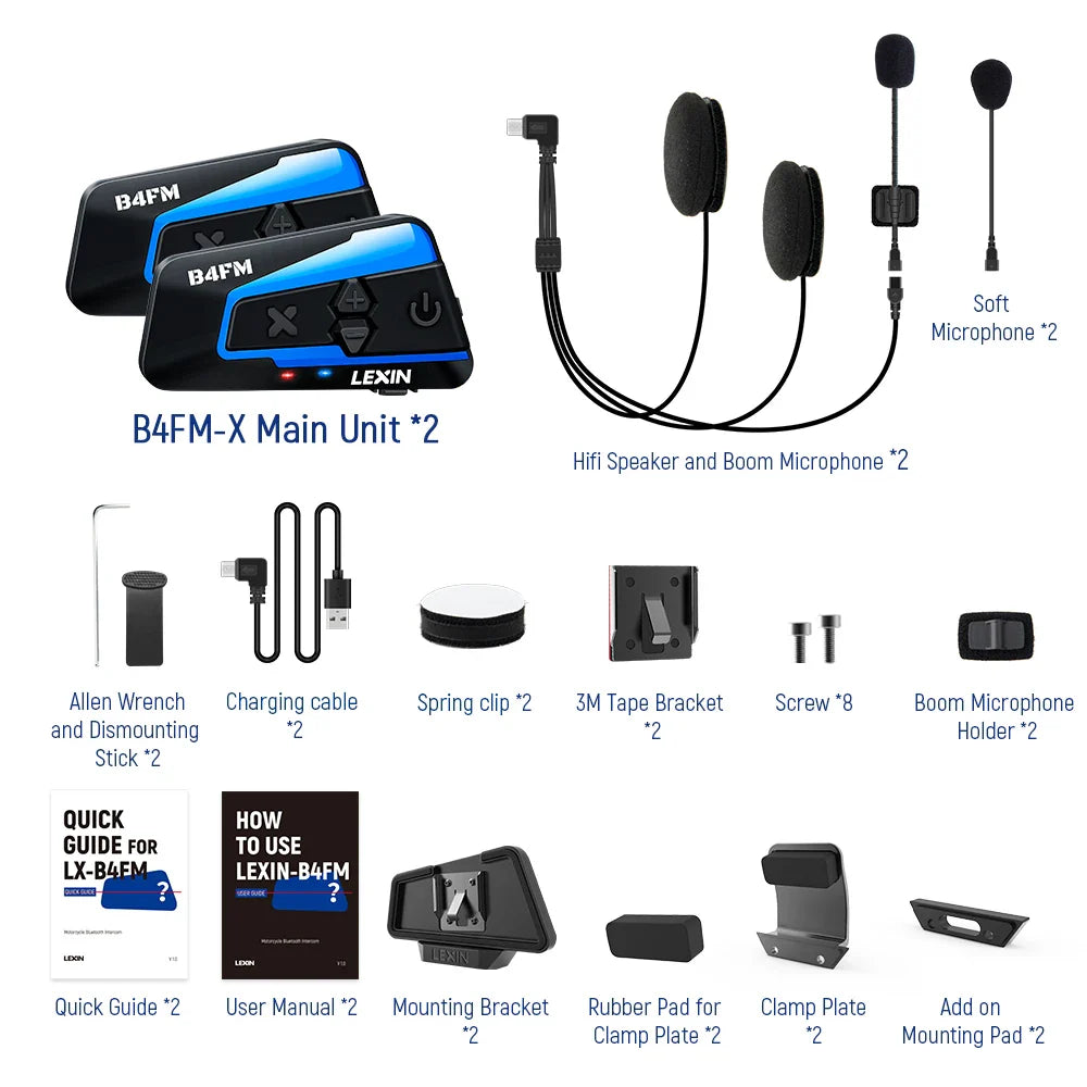 2-Pack Bluetooth Motorcycle Intercom Headsets with Music Sharing
