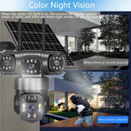 Outdoor Wireless Solar Camera 15MP 3-Lens, 4G/WiFi, PTZ Rotation, Two-Way Audio