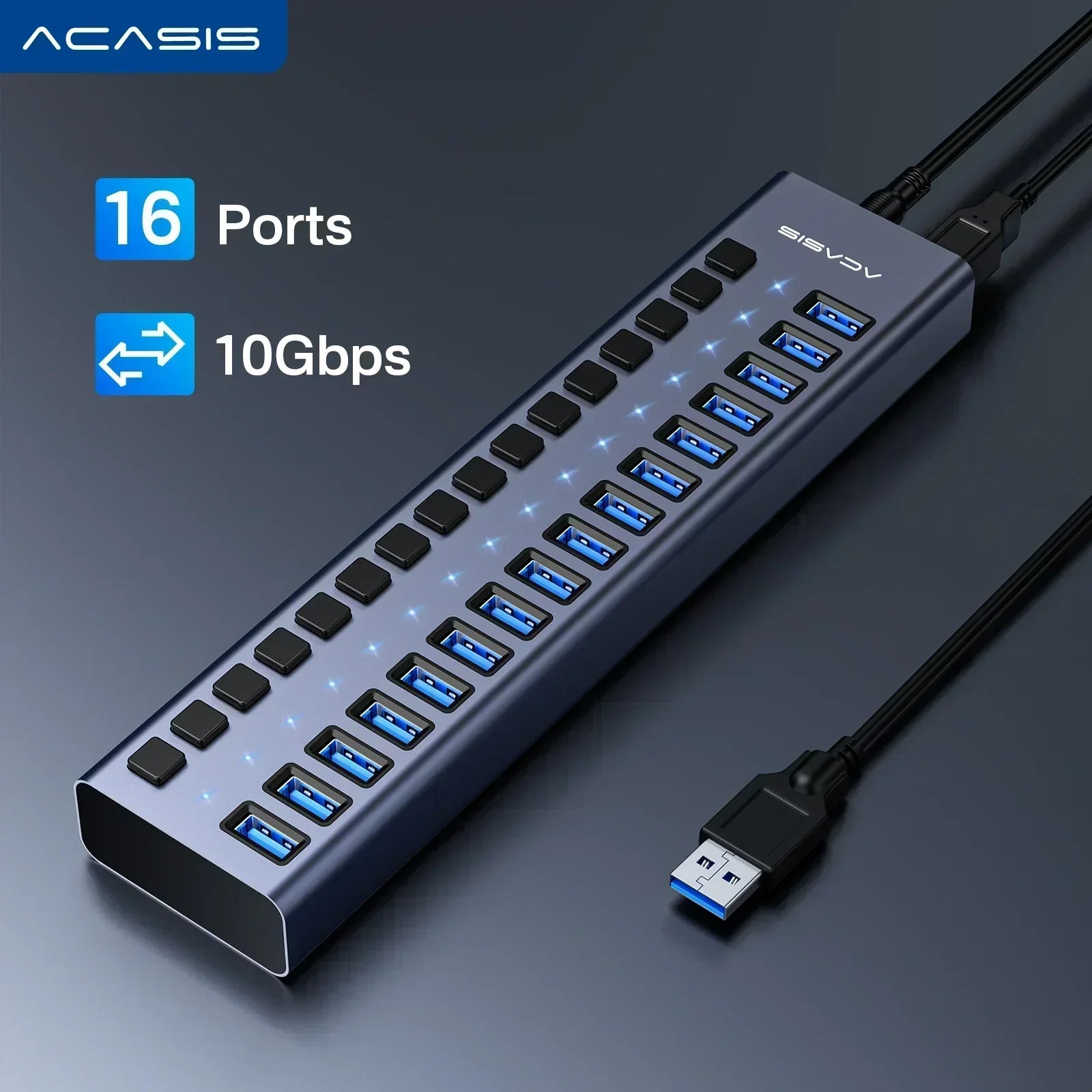 16-Port USB 3.1 Hub with Power and Switches