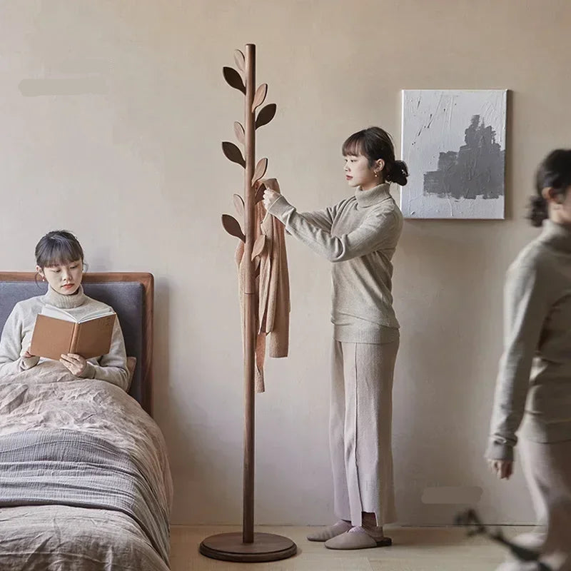 Solid Wood Floor Standing Coat Rack Modern Clothes Hanger for Bedroom or Living Room