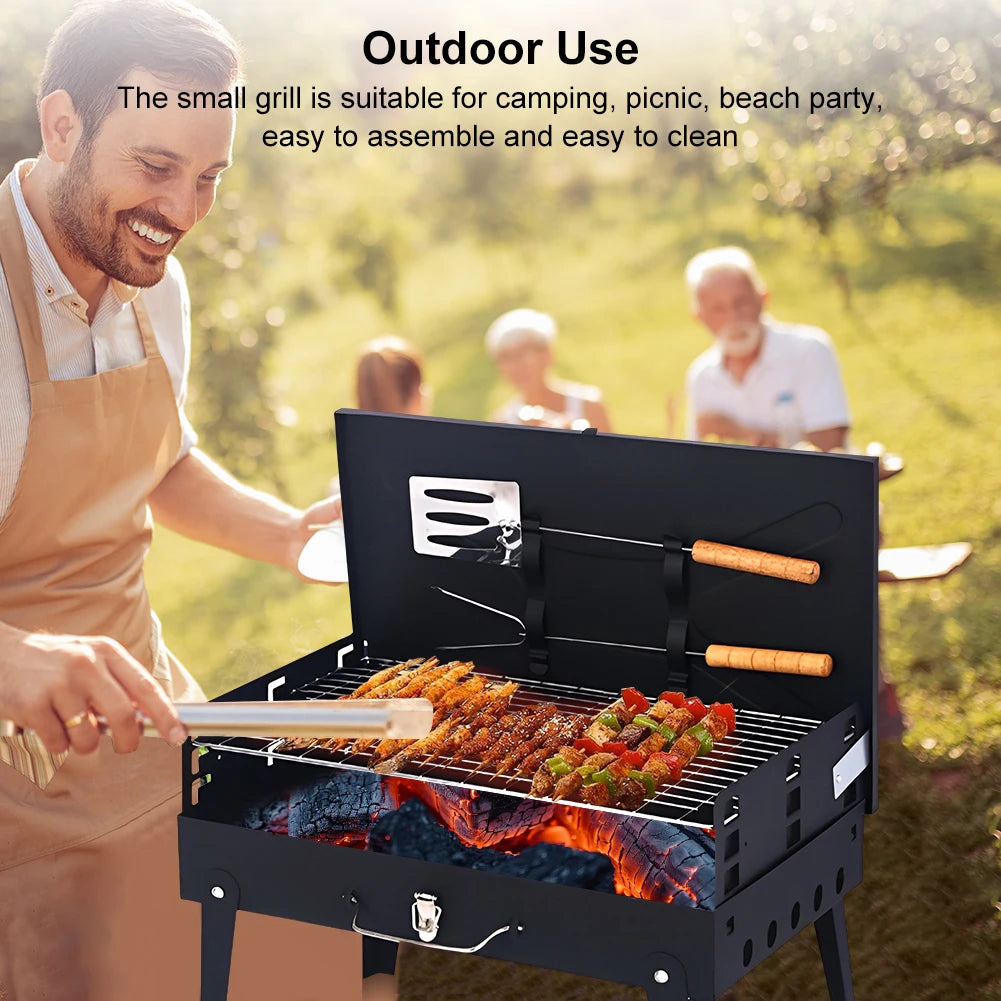 Portable Folding Charcoal BBQ Grill with Smoker for Camping