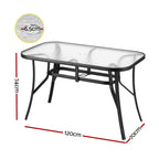 Outdoor Glass Dining Table 120cm with Parasol Hole & Anti-Slip Feet – Black