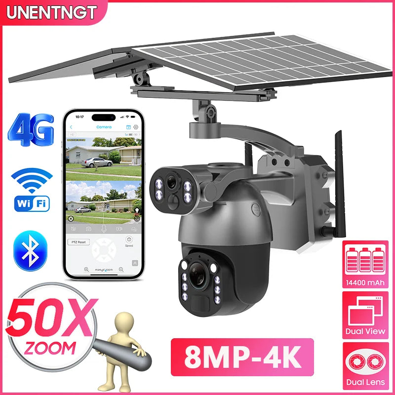 4G Solar Outdoor 8MP Zoom Security Camera