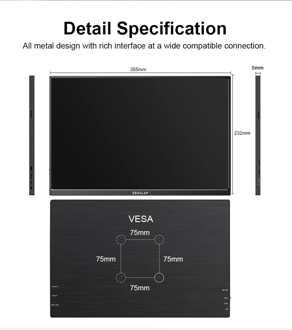 16" Portable 1920x1200 IPS Monitor with USB-C, HDMI