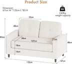 Modern 2-Seater Loveseat Sofa 132cm Tufted Back, Upholstered Small Couch for Living Room & Apartments