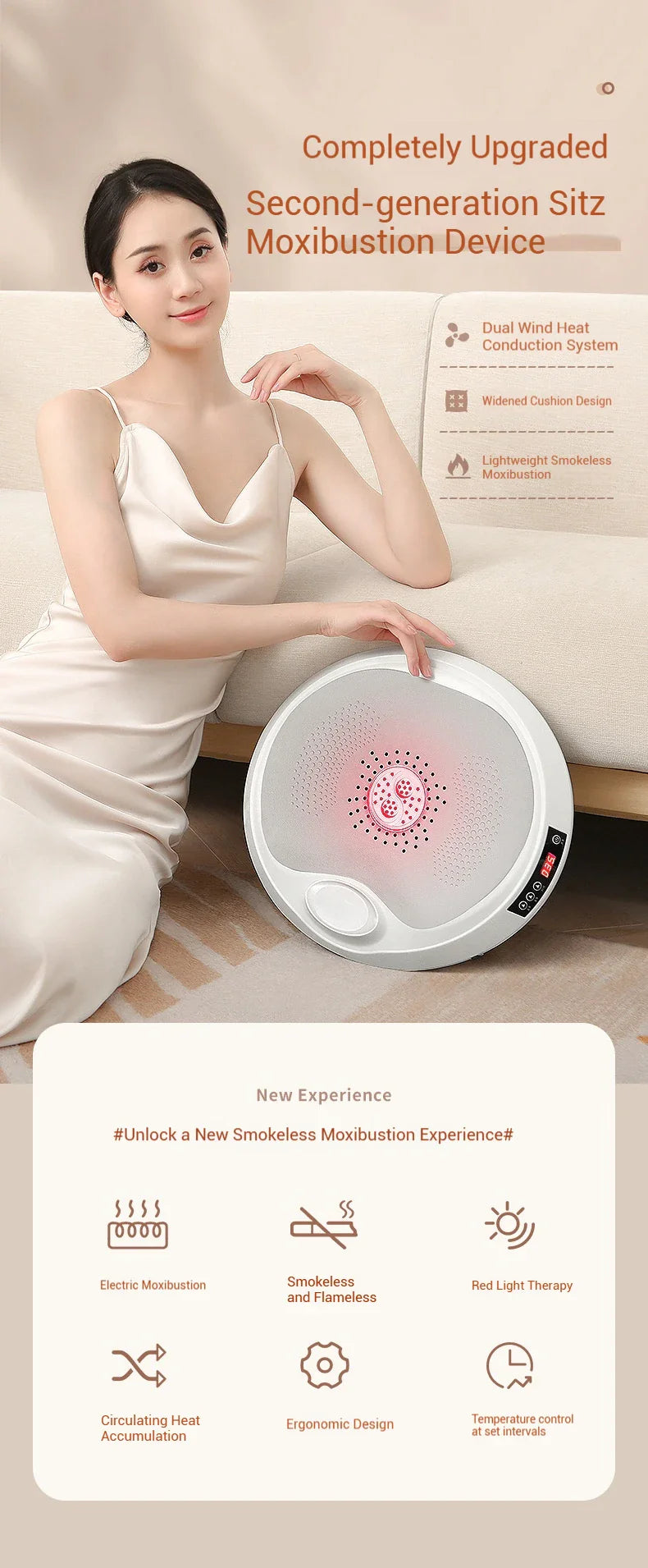 White Smoke-Free Sitting Moxibustion Device with Seat Cushion