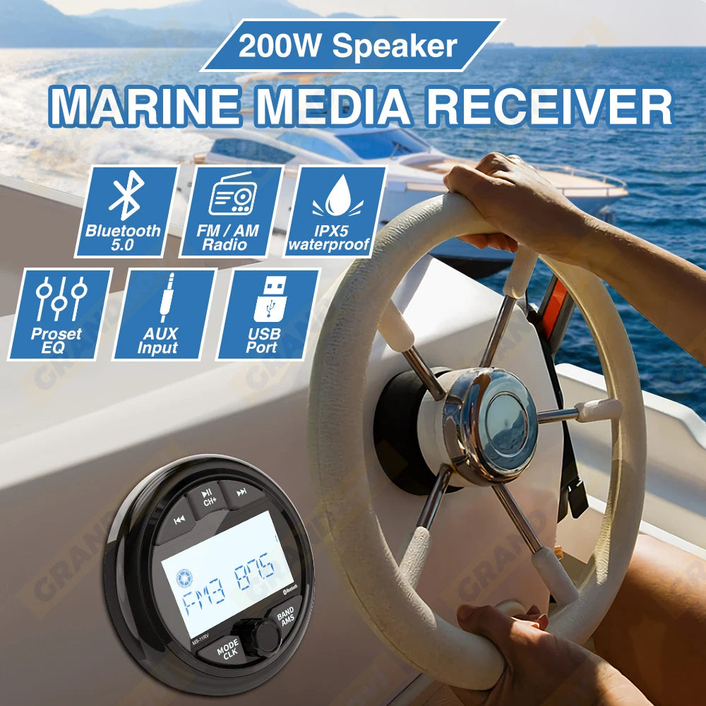 Bluetooth Marine Stereo Radio with FM/AM – Waterproof Audio System for Boats & Outdoor Vehicles