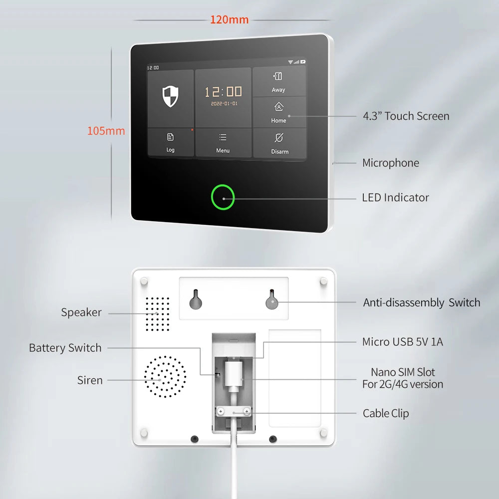 Wireless Smart Home Alarm System with Touch Screen, Built-in Siren and App Control