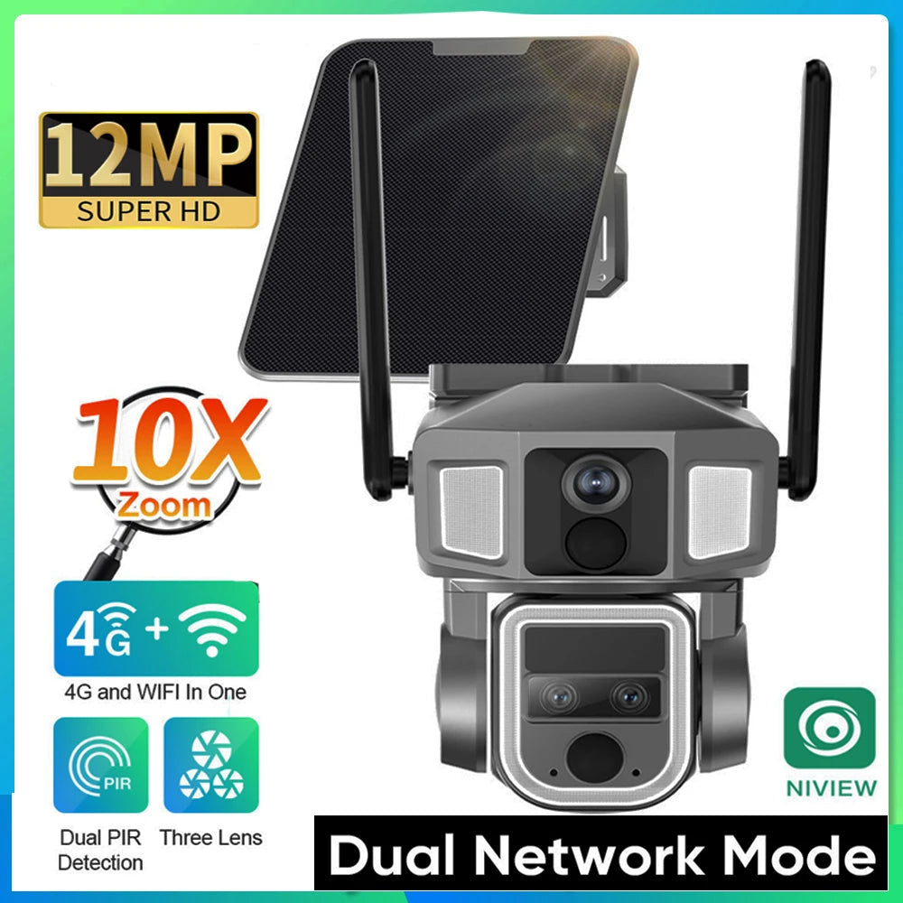 Outdoor Solar PTZ Camera with Dual Lens, PIR Motion Detection and 12000mAh Battery