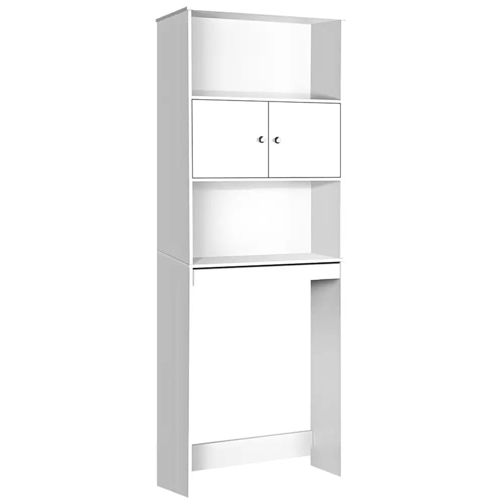 Over Toilet Storage Cabinet – White MDF Bathroom Shelf with Cupboard & Open Shelves