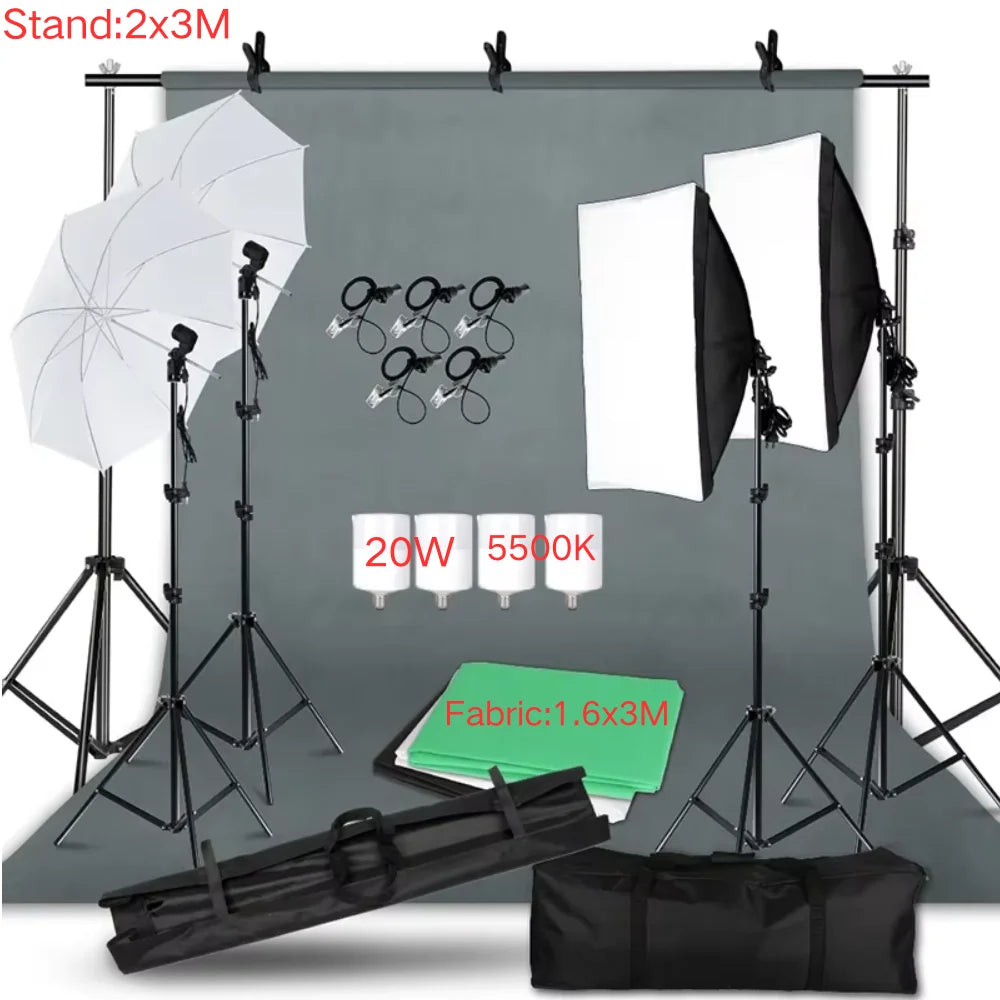 Adjustable 2m Light Stand with Muslin Backdrop