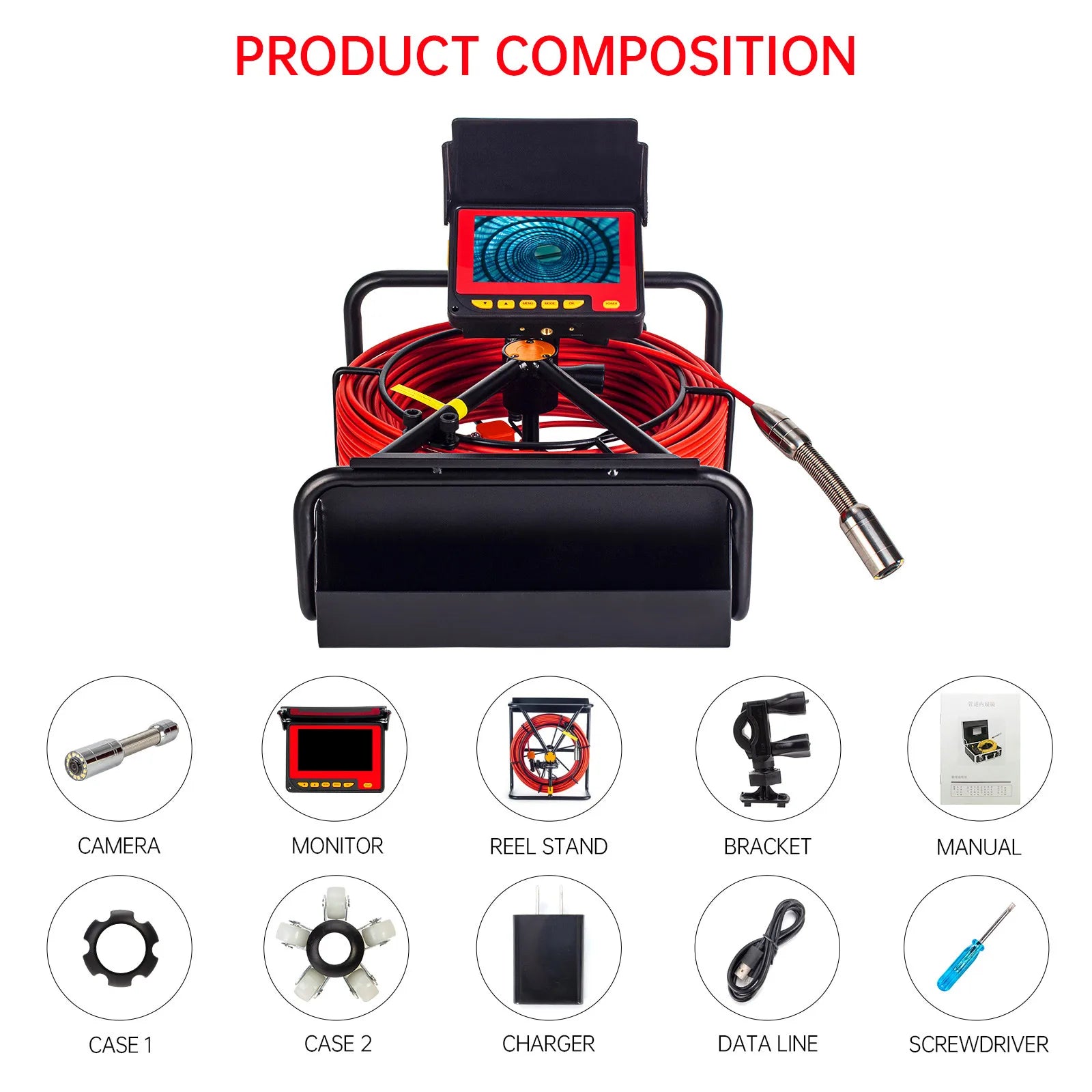 17mm Pipe Inspection Camera with 10m Cable, DVR Recorder & 4.3" Display