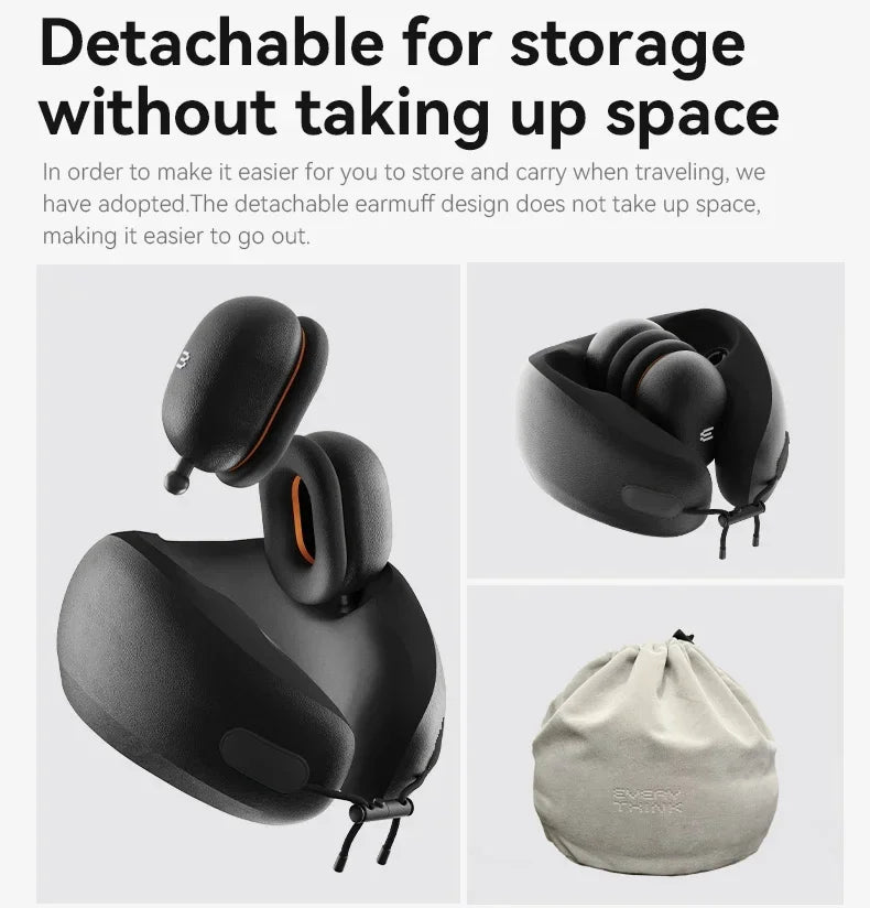 Portable Neck Support Pillow with Detachable Earmuffs for Travel, Office and Home
