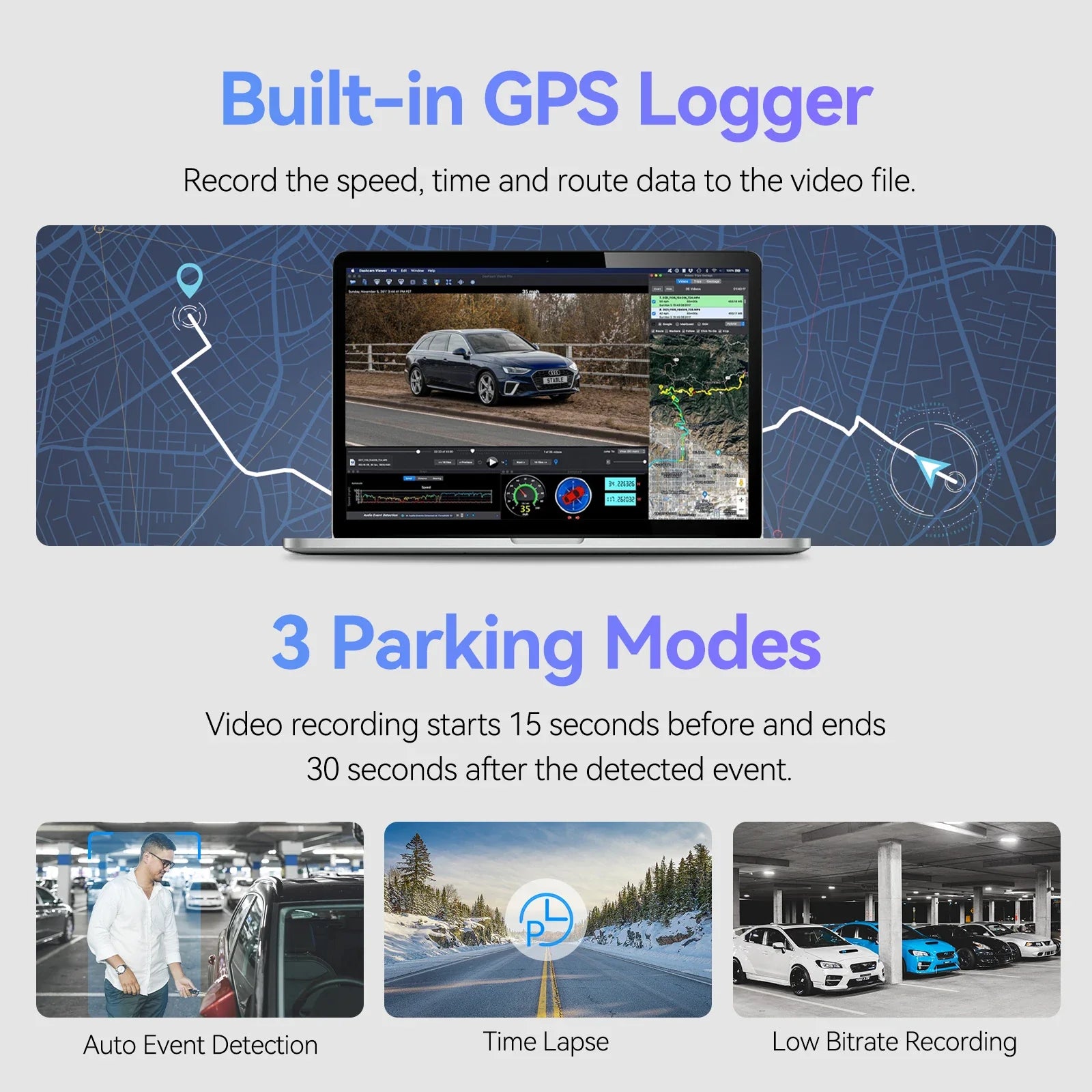 Ultra HD Dual Channel Dash Cam with Parking Mode