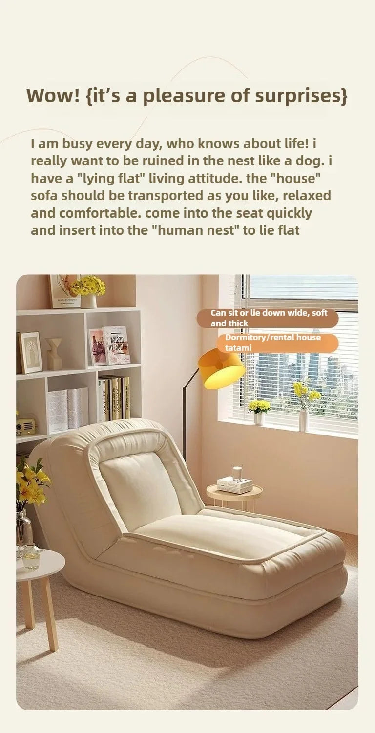 2-in-1 Convertible Floor Sofa Bed Compact Foldable Lounge Chair (White Small)