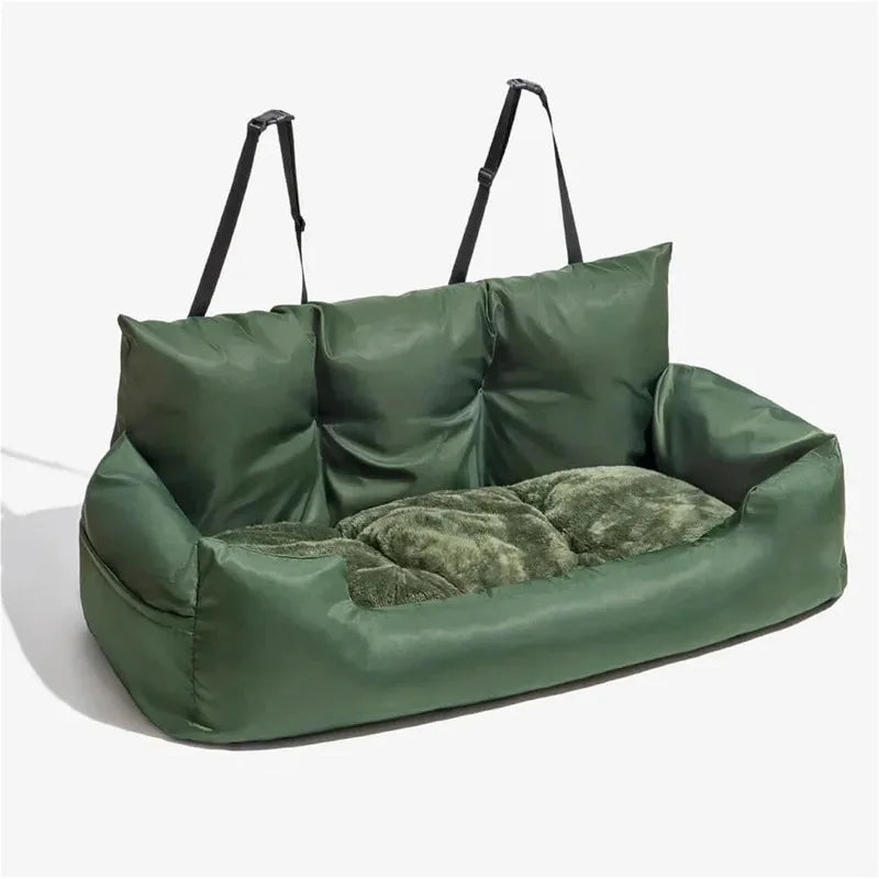 Green Waterproof Travel Dog Car Seat Bed with Safety Straps