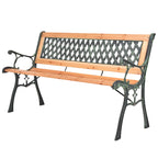 Outdoor Garden Bench 122cm – Wooden Seat with Decorative Iron Frame
