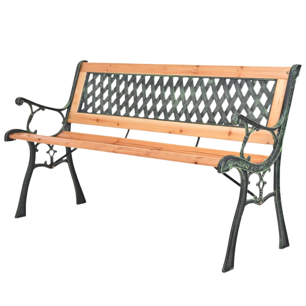 Outdoor Garden Bench 122cm – Wooden Seat with Decorative Iron Frame