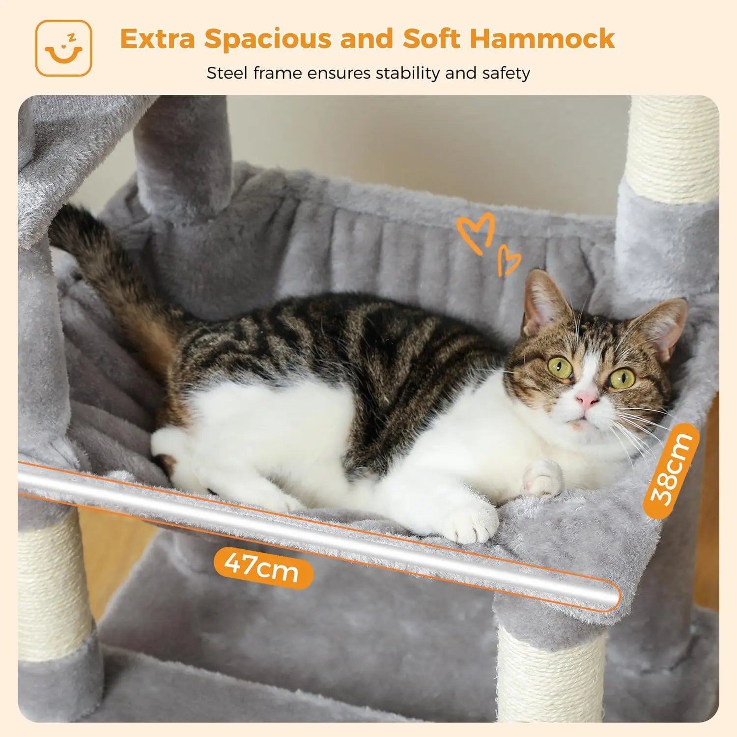 164cm Cat Tree with Sisal-Covered Posts, Dual Condos, Hammock & Top Perches