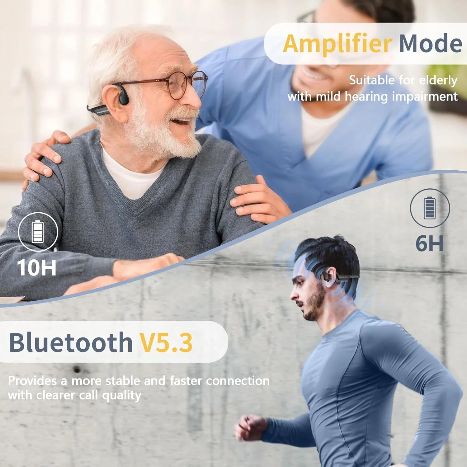 Bluetooth Hearing Aid with Voice Prompts & Music Playback