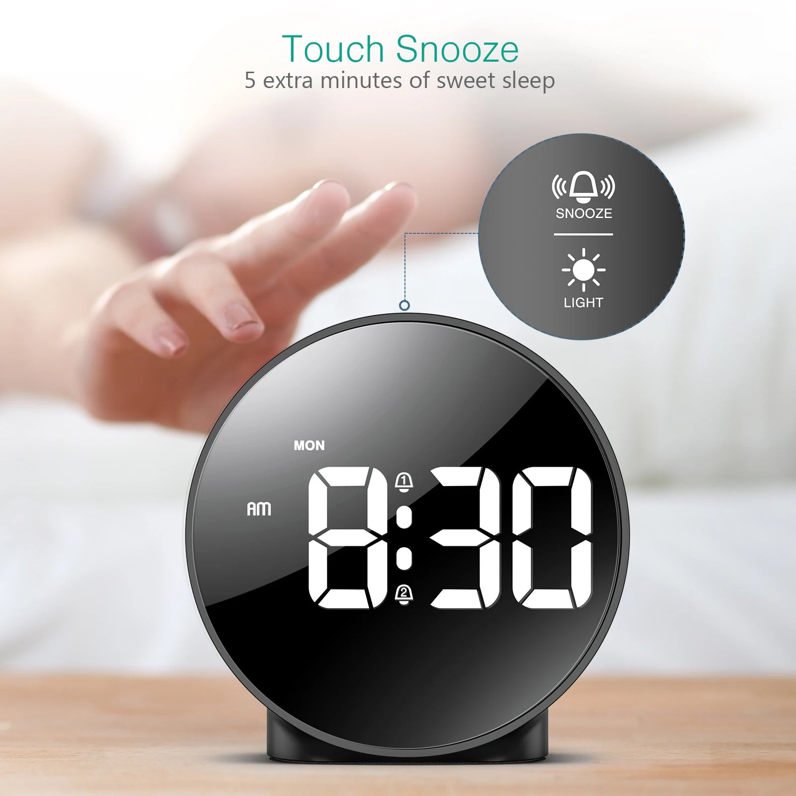 4" LED Table Clock with Snooze, USB/AAA Power, Dual Alarm & Weekday Modes