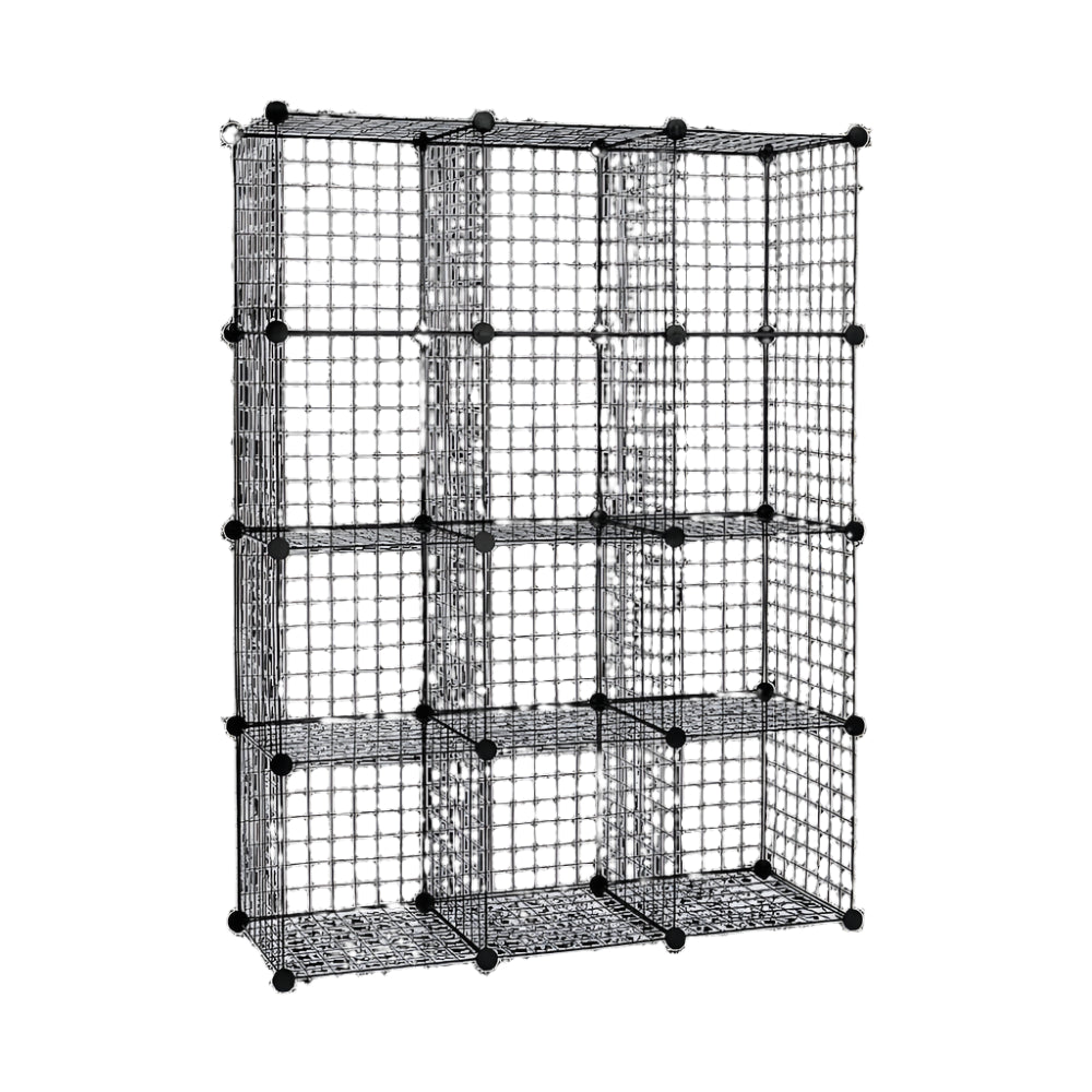 12-Cube Wire Storage Organizer – Modular Bookcase & Display Shelf (Black)