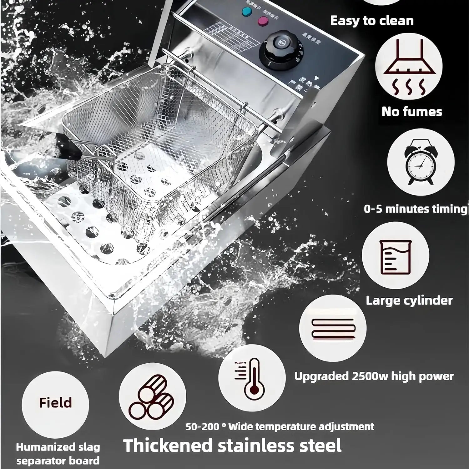 11L Electric Deep Fryer with Basket, Adjustable Temperature & Timer for Home and Commercial Use