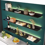 Modern Black Iron Floating Wall Shelf with LED Light – 100x20x6cm, Kitchen & Living Use