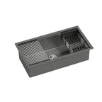 81x45cm Drop-In Kitchen Sink with Roll-Up Rack & Drain Basket