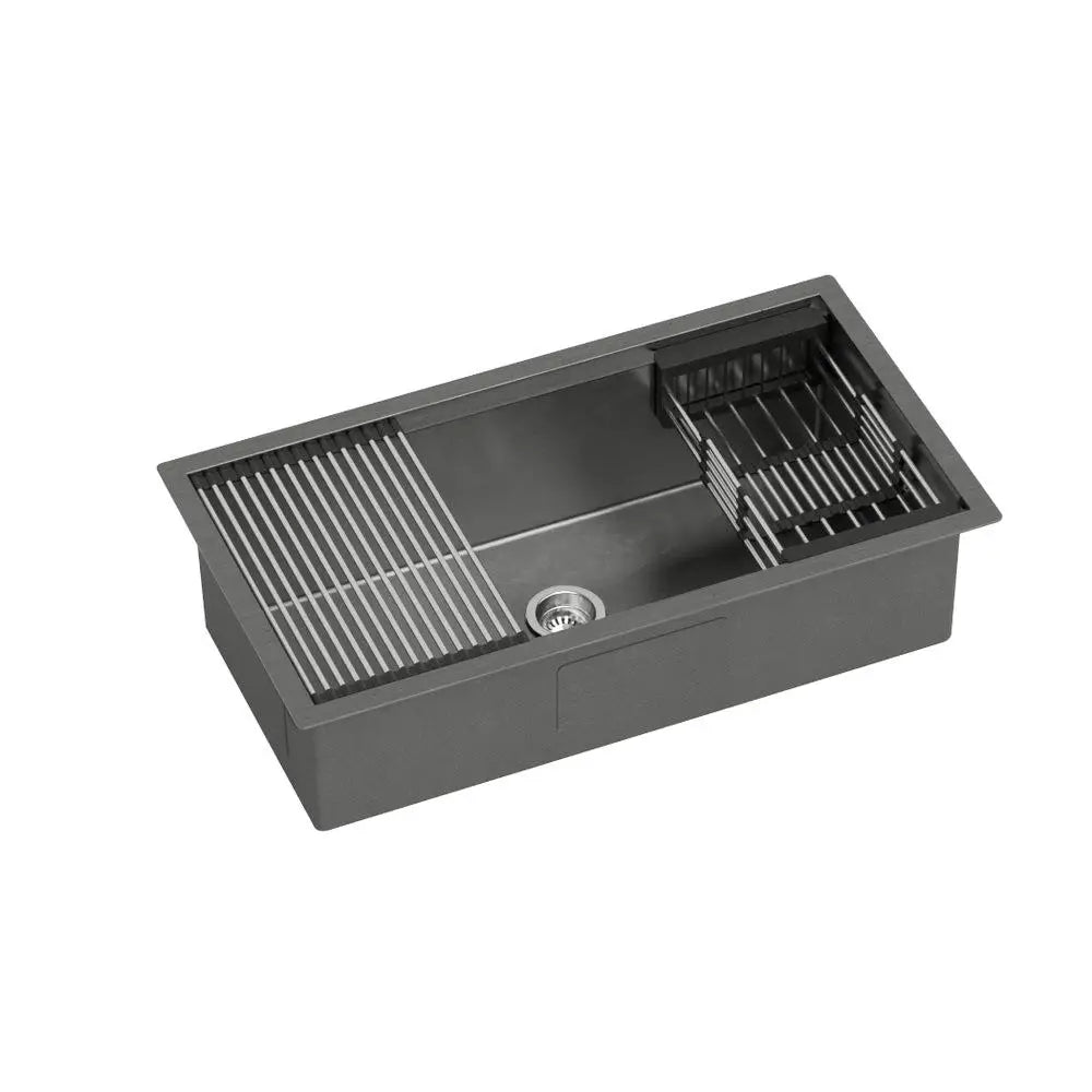 81x45cm Drop-In Kitchen Sink with Roll-Up Rack & Drain Basket