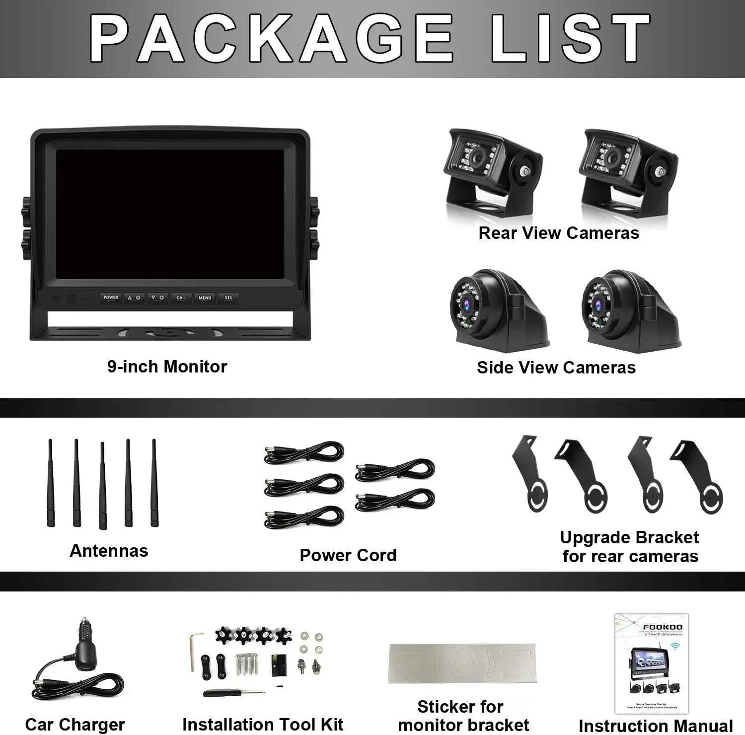 1080p Wireless 7" Quad Monitor with Side & Rear Cameras 4CAM 128G