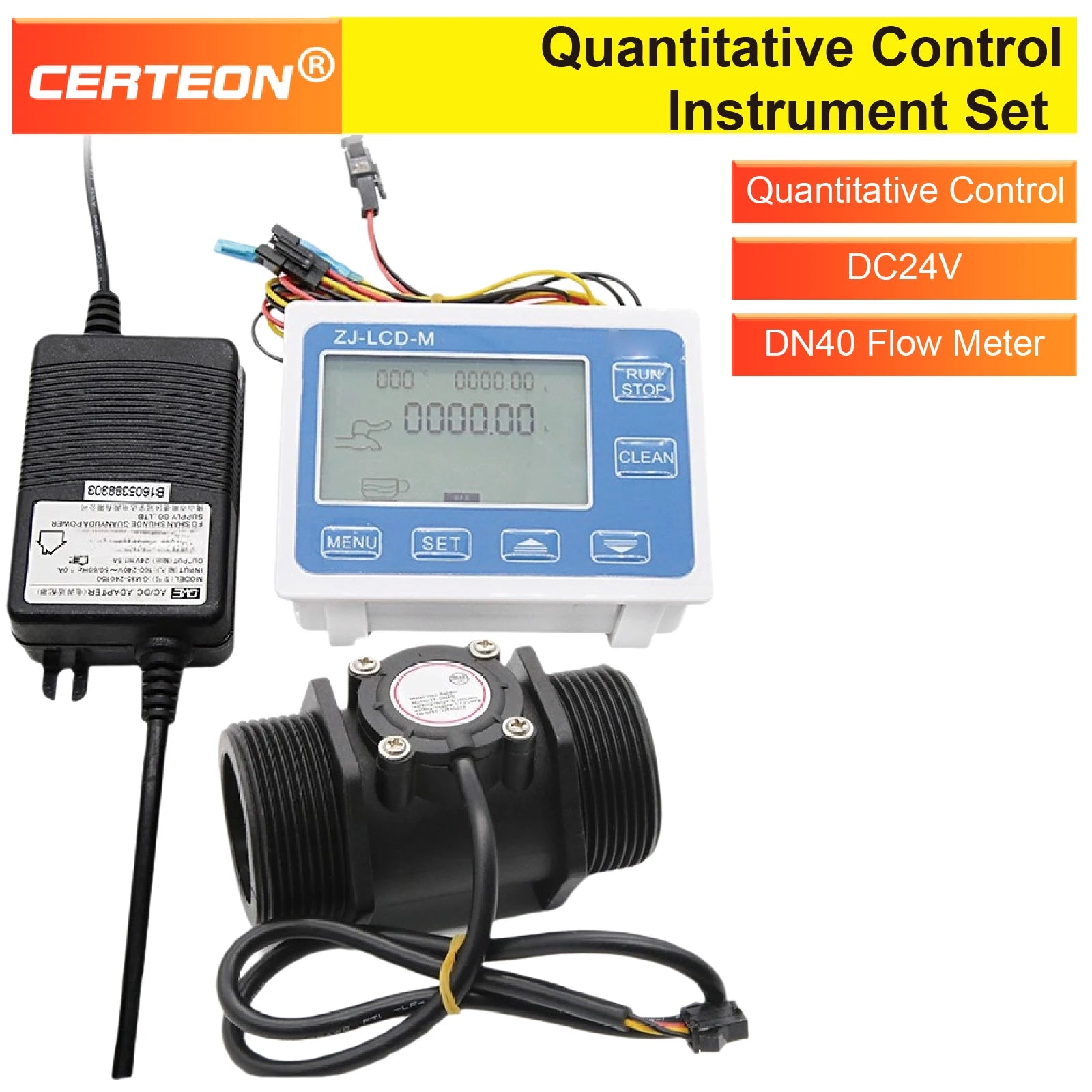 1.5" Digital Water Flow Meter Controller Set LCD Display, DN40, 10–300 L/min Range