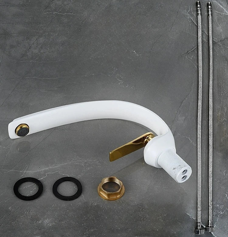 Vintage Brass Bathroom Sink Mixer Tap with Ceramic Lever for Hot and Cold Water