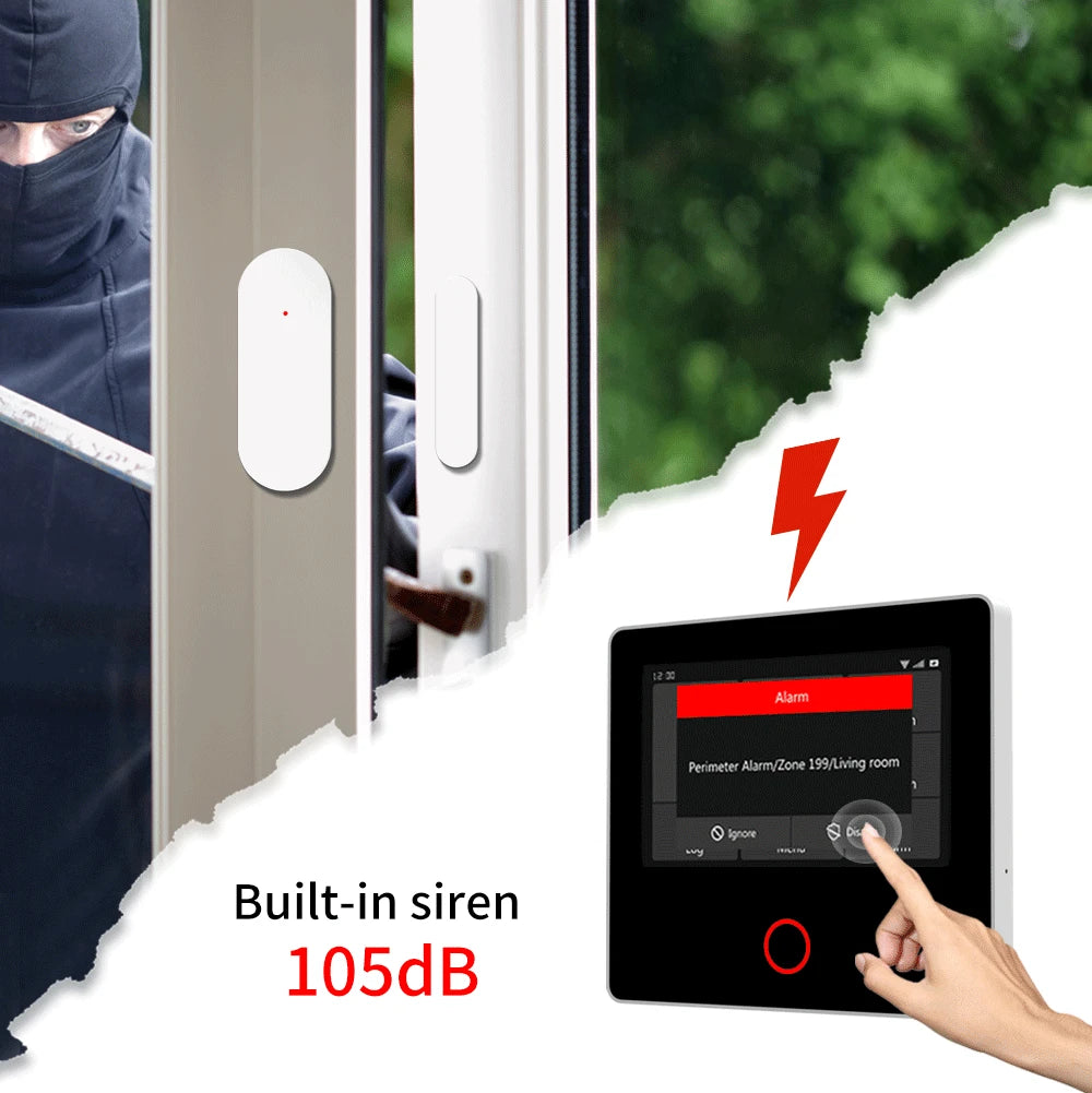 Wireless Smart Home Alarm System with Touch Screen, Built-in Siren and App Control