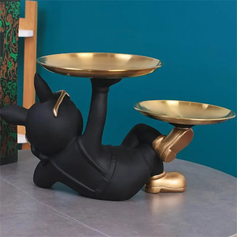 Dog Figurine with Storage Tray – Resin Home Decor Sculpture