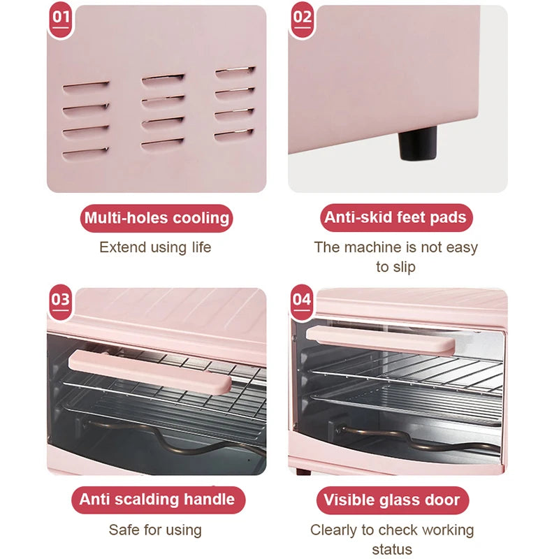 12L Portable White Electric Oven Even Heating, Mechanical Timer, for Toast & Pizza