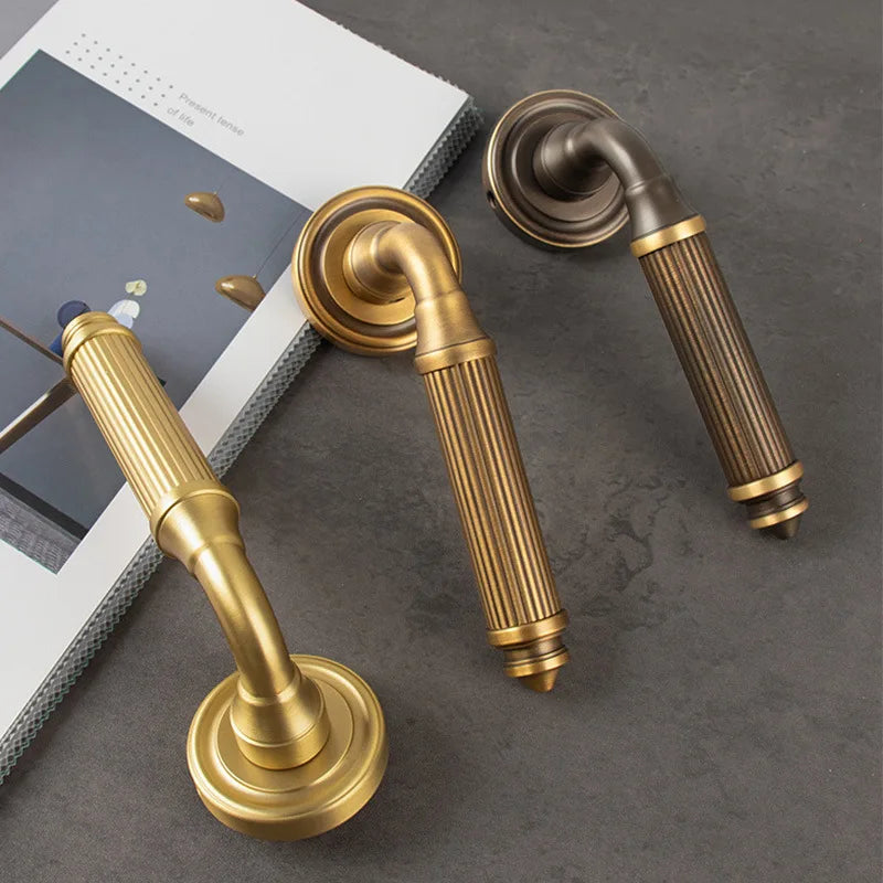 Brass Bathroom Lock Handle, Striped Design, No Ring