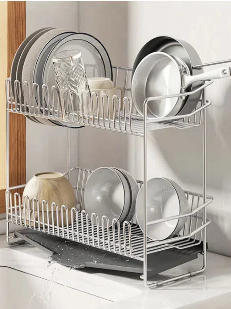 Compact Dish Drying Rack with Tray for Kitchen Counter