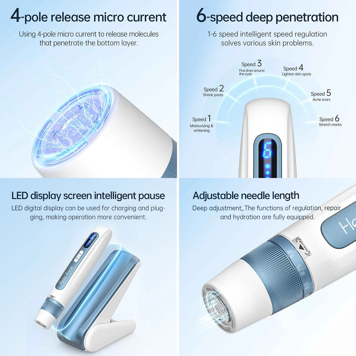 2-in-1 Microneedling Pen with EMS, 6-Speed Control & Rechargeable Battery