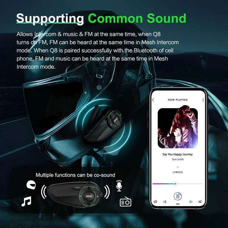 2-Pack Bluetooth Motorcycle Intercom Set with Music Sharing