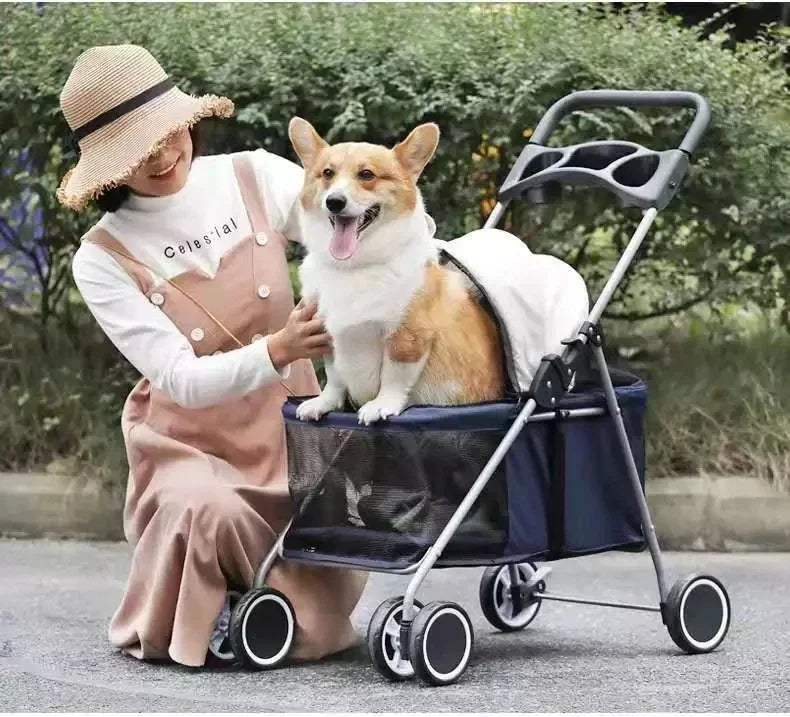 Portable Outdoor Pet Stroller, 15kg Capacity, Foldable Design