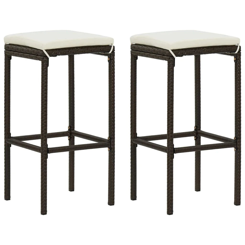 Set of 2 Outdoor PE Rattan Bar Stools with Cushions & Built-In Footrest