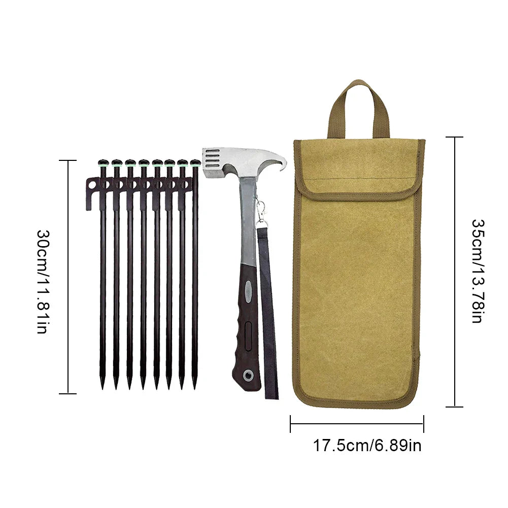 8-Piece Heavy Duty Tent Pegs Kit with Hammer – Khaki