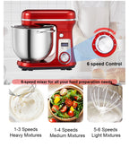 Red 1200W Kitchen Stand Mixer 6L, 6-Speed, Quiet Motor