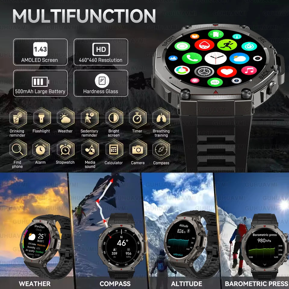 Outdoor Smartwatch with Heart Rate Monitor, AMOLED Screen and Long Battery Life