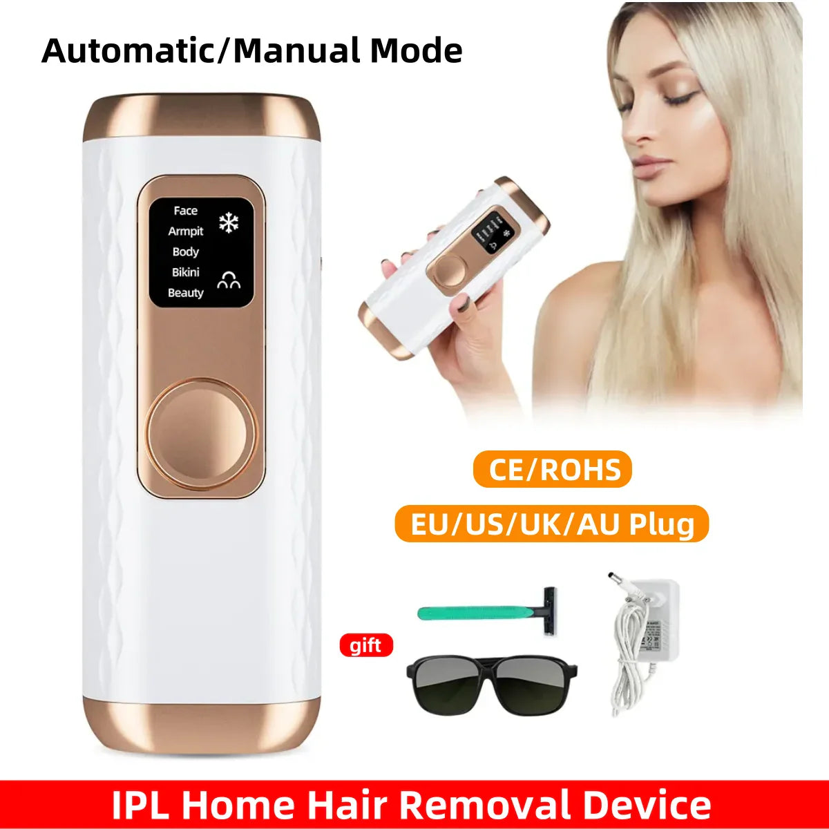 Portable IPL Laser Hair Removal Device – Painless, Cordless, 3-Speed White Au