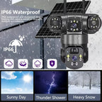 Outdoor Wireless Solar Camera 15MP 3-Lens, 4G/WiFi, PTZ Rotation, Two-Way Audio