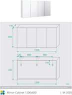 1200x600mm 4-Door Wall Mounted Bathroom Mirror Cabinet with Storage